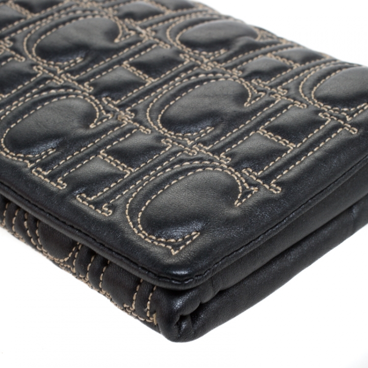 Pre Owned Carolina Herrera Dark Grey Monogram Leather Jerry Clutch