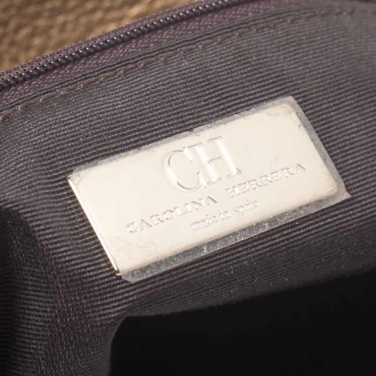 Pre Owned Carolina Herrera Bronze Monogram Leather Audrey Shoulder Bag