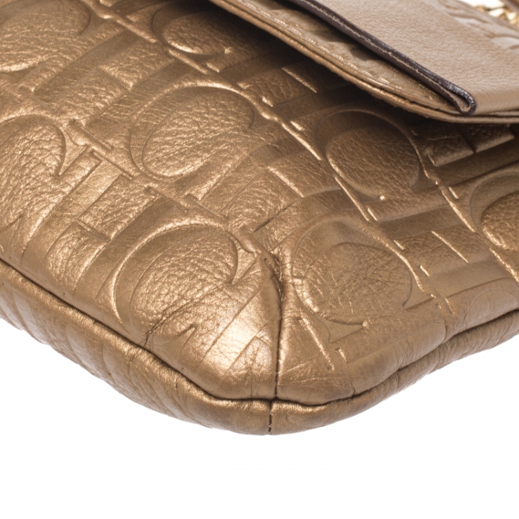 Pre Owned Carolina Herrera Bronze Monogram Leather Audrey Shoulder Bag