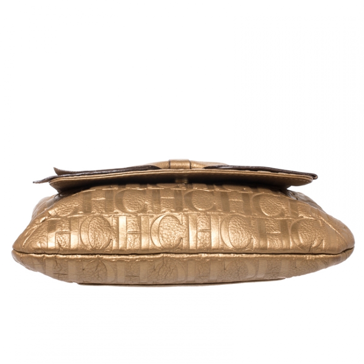 Pre Owned Carolina Herrera Bronze Monogram Leather Audrey Shoulder Bag