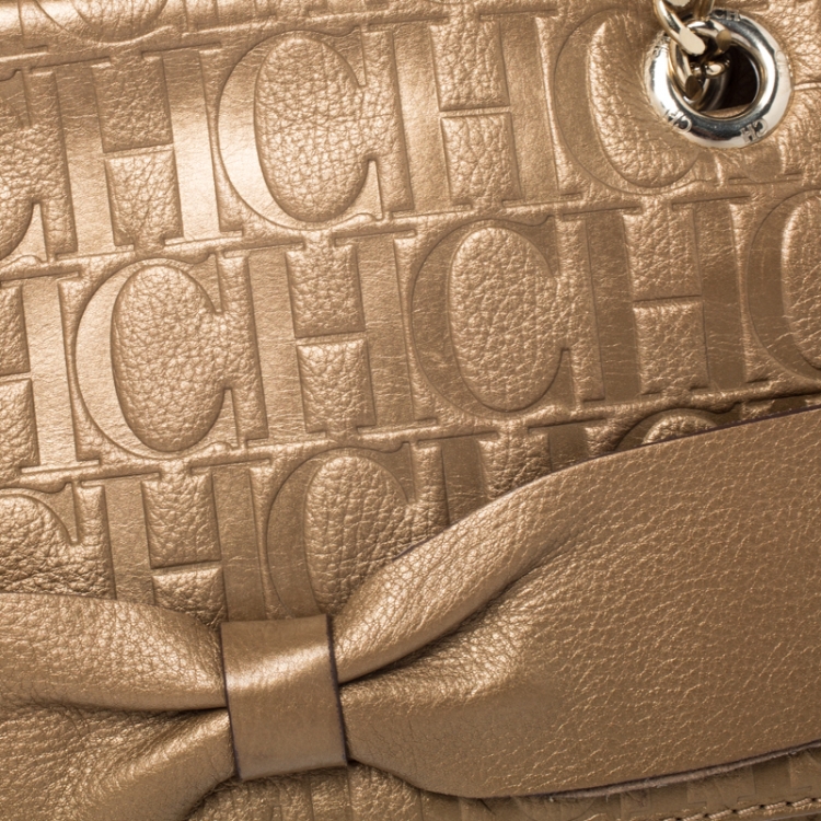 Pre Owned Carolina Herrera Bronze Monogram Leather Audrey Shoulder Bag