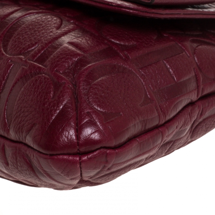 Pre Owned Carolina Herrera Burgundy Monogram Leather Audrey Shoulder Bag