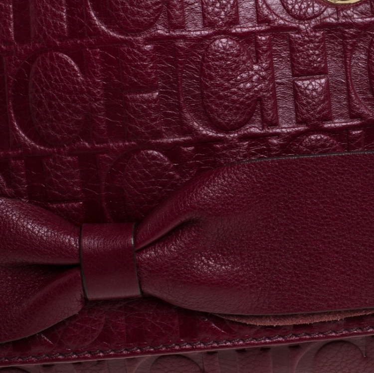 Pre Owned Carolina Herrera Burgundy Monogram Leather Audrey Shoulder Bag