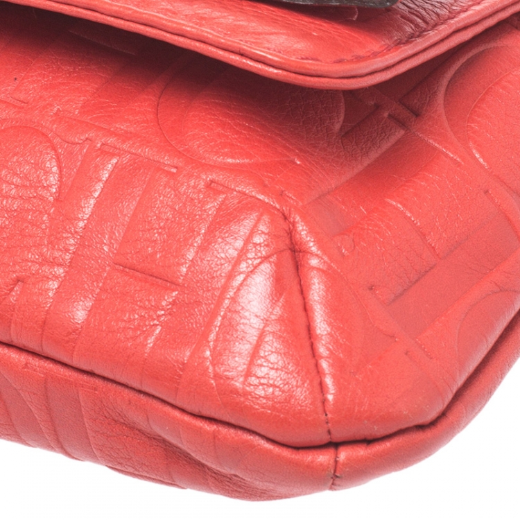 Pre Owned Carolina Herrera Orange Monogram Leather Audrey Shoulder Bag