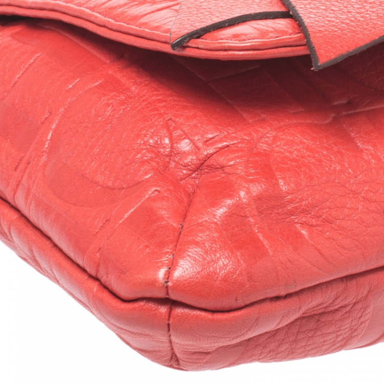 Pre Owned Carolina Herrera Orange Monogram Leather Audrey Shoulder Bag