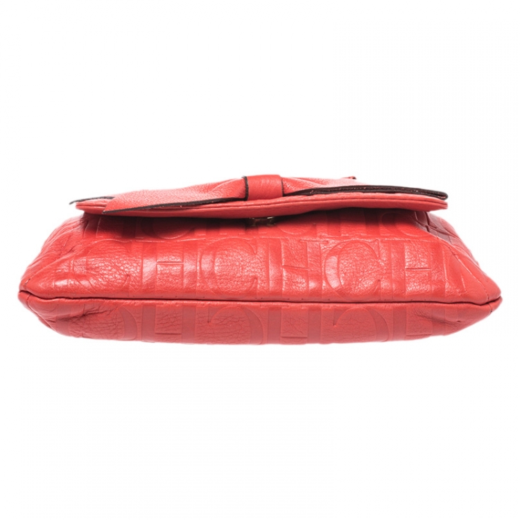 Pre Owned Carolina Herrera Orange Monogram Leather Audrey Shoulder Bag