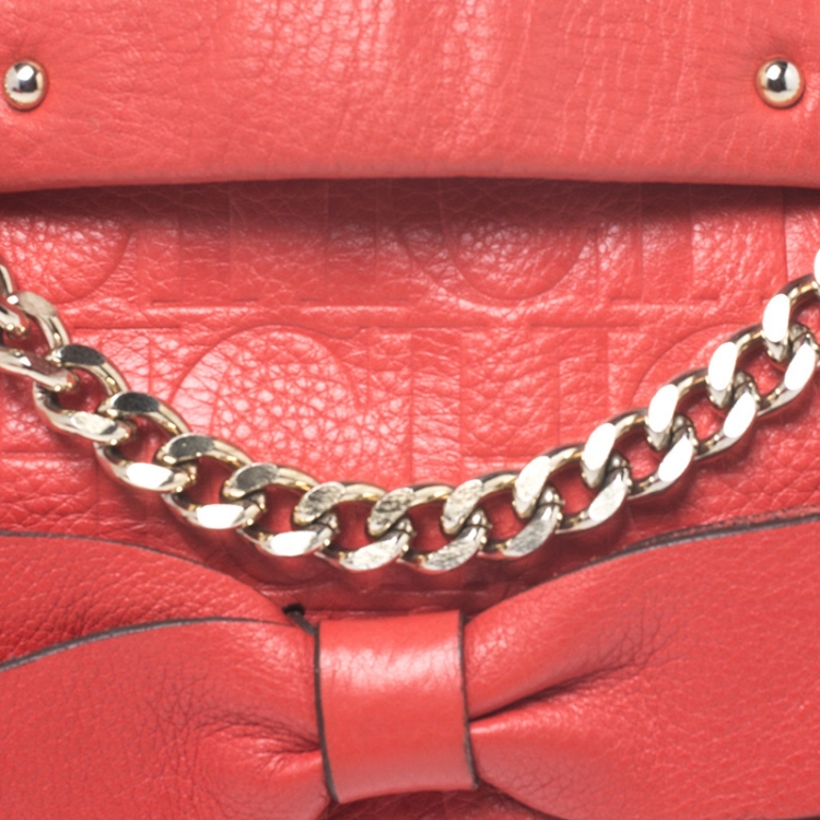 Pre Owned Carolina Herrera Orange Monogram Leather Audrey Shoulder Bag