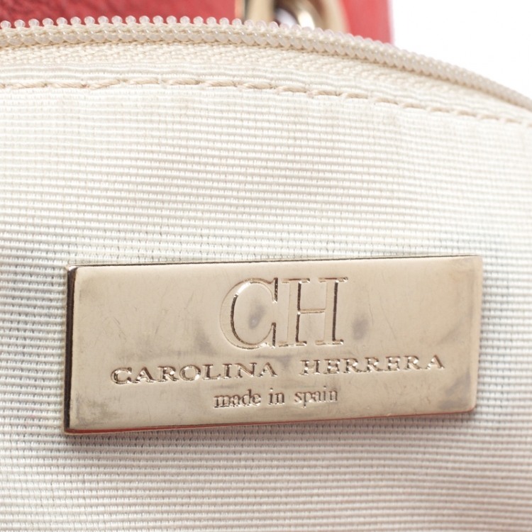 Pre Owned Carolina Herrera Orange Monogram Leather Audrey Shoulder Bag