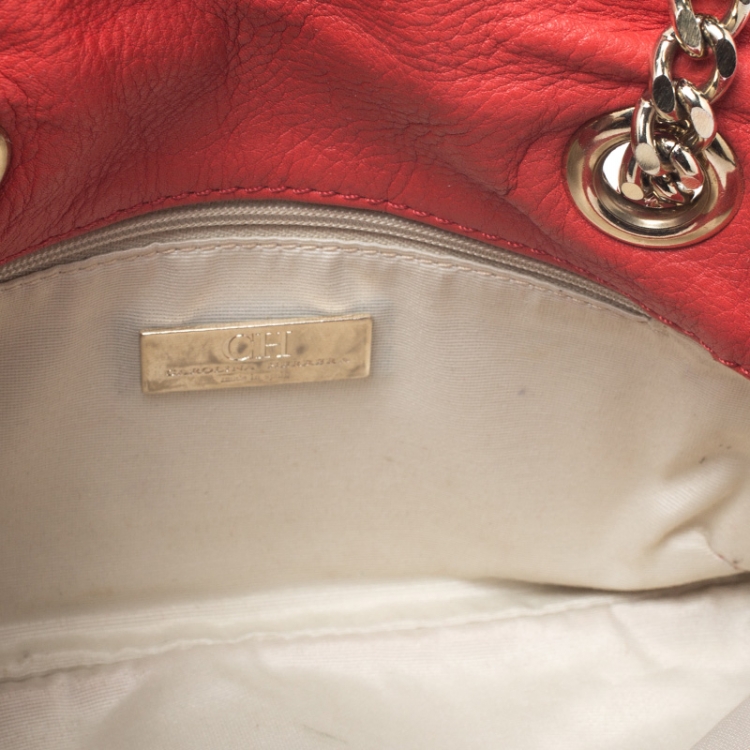 Pre Owned Carolina Herrera Orange Monogram Leather Audrey Shoulder Bag