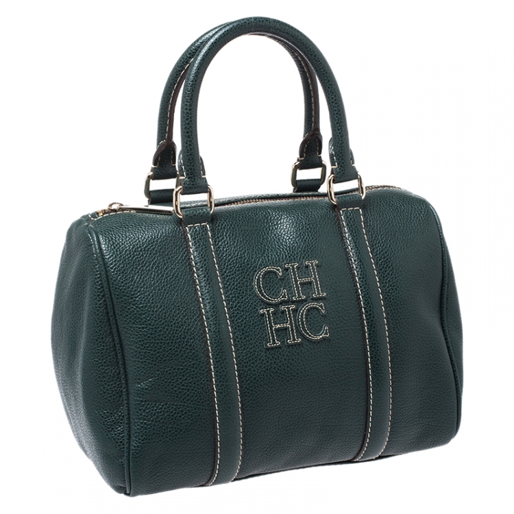 Pre Owned Carolina Herrera Green Leather Andy Boston Bag