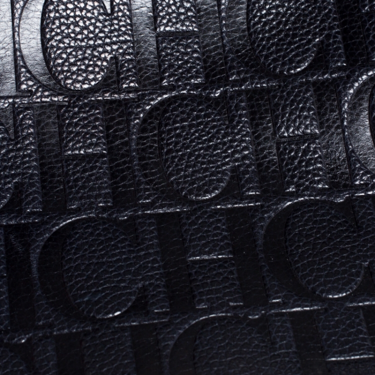 Pre Owned Carolina Herrera Navy Blue Leather Shopper Tote