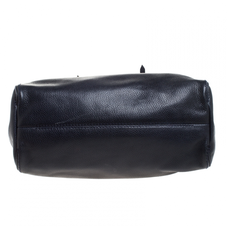 Pre Owned Carolina Herrera Navy Blue Leather Shopper Tote