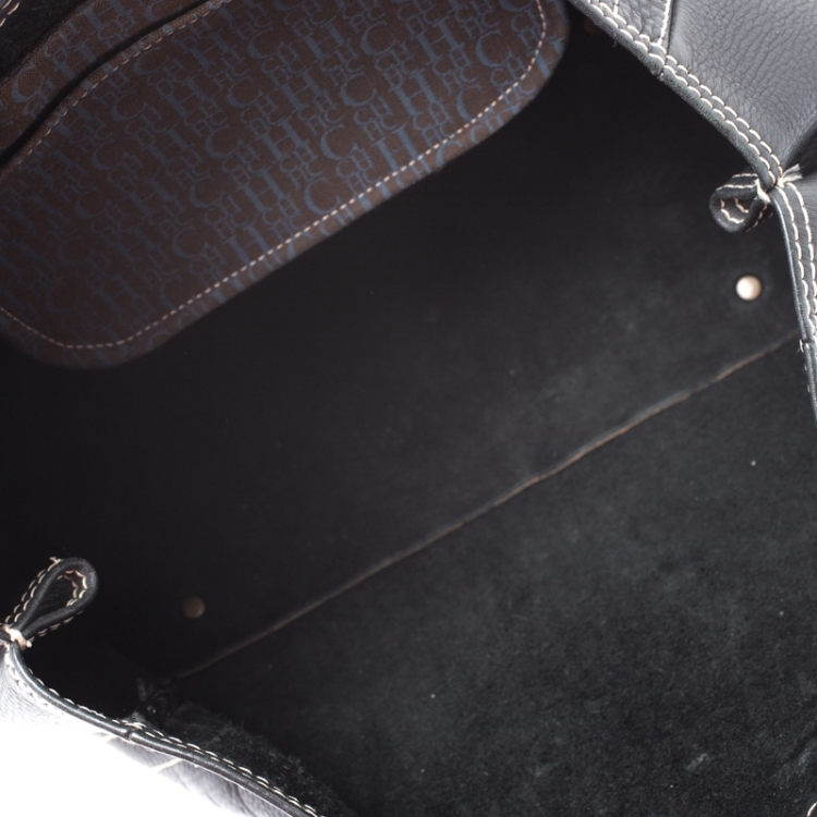 Pre Owned Carolina Herrera Black Monogram Leather Tote