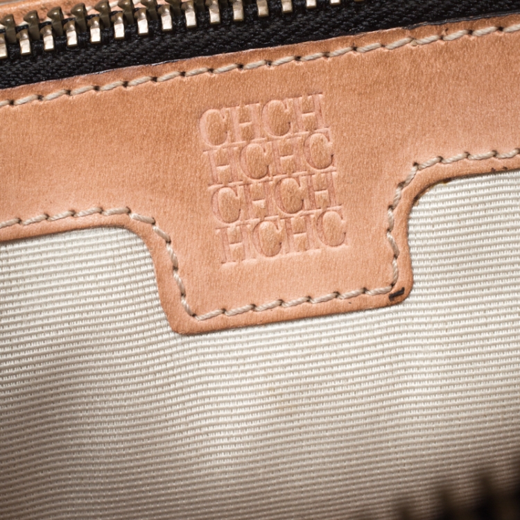 Pre Owned Carolina Herrera Black Monogram Leather Tote