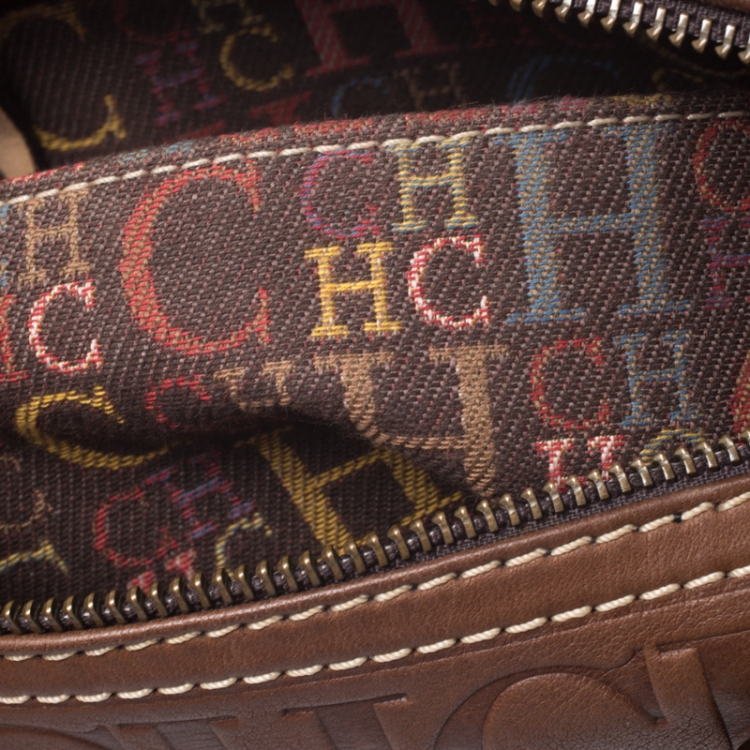 Pre Owned Carolina Herrera Brown Leather Small Andy Boston Bag