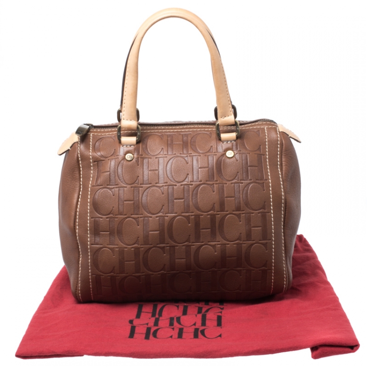 Pre Owned Carolina Herrera Brown Leather Small Andy Boston Bag