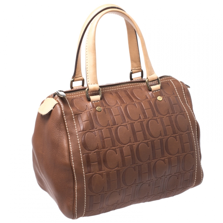 Pre Owned Carolina Herrera Brown Leather Small Andy Boston Bag