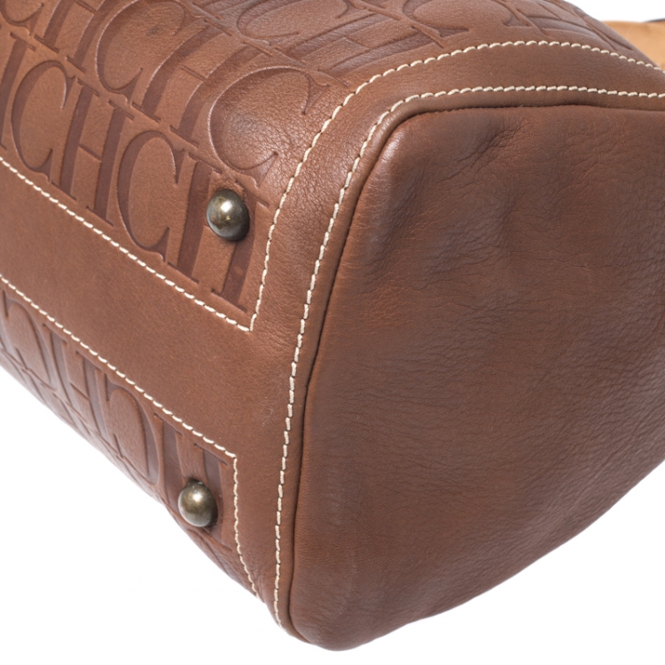 Pre Owned Carolina Herrera Brown Leather Small Andy Boston Bag