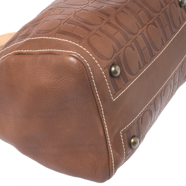 Pre Owned Carolina Herrera Brown Leather Small Andy Boston Bag
