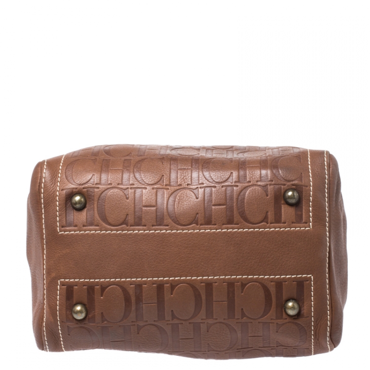 Pre Owned Carolina Herrera Brown Leather Small Andy Boston Bag