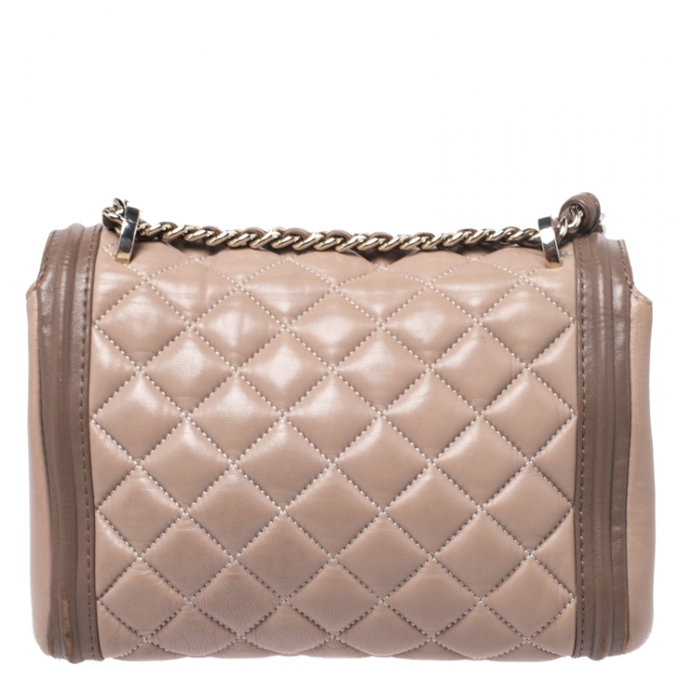 Pre Owned Carolina Herrera Beige Quilted Leather Tassel Shoulder Bag