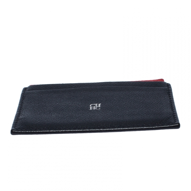 Pre Owned Carolina Herrera Blue/Red Leather Card Holder