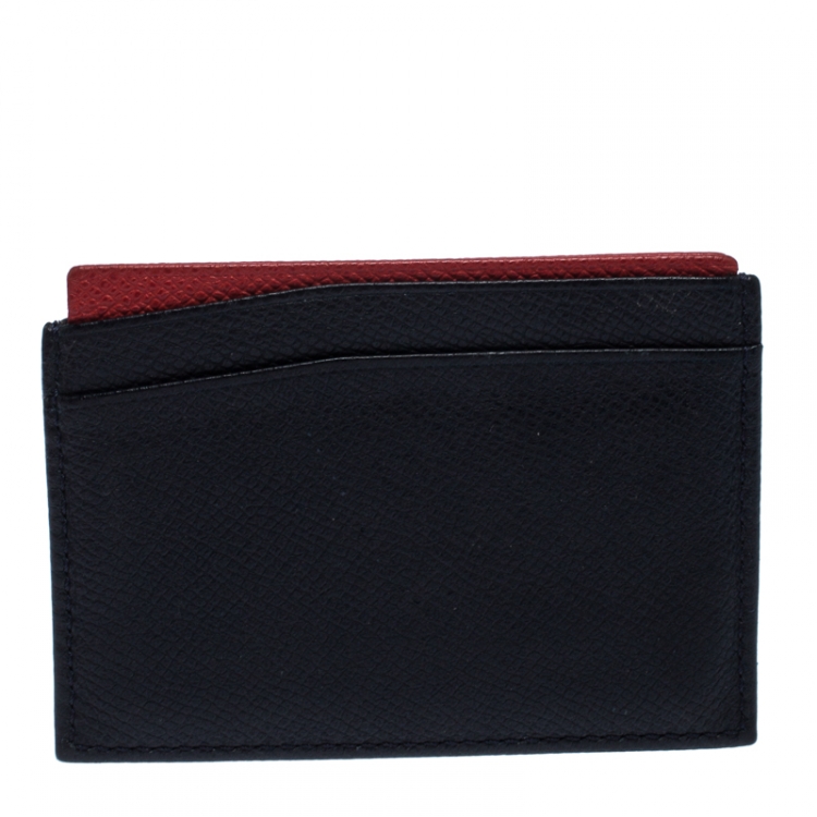 Pre Owned Carolina Herrera Blue/Red Leather Card Holder