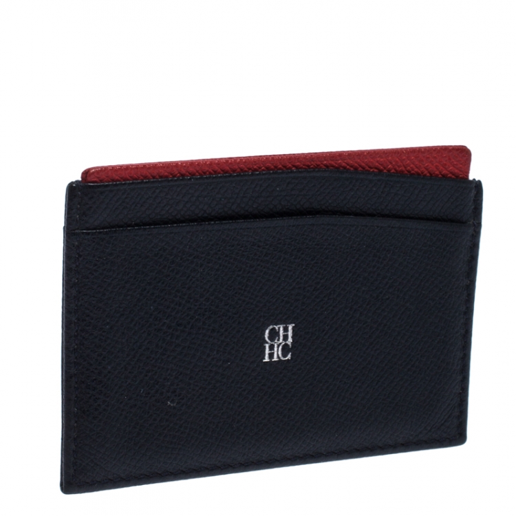 Pre Owned Carolina Herrera Blue/Red Leather Card Holder