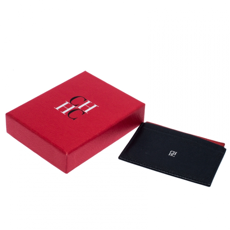 Pre Owned Carolina Herrera Blue/Red Leather Card Holder