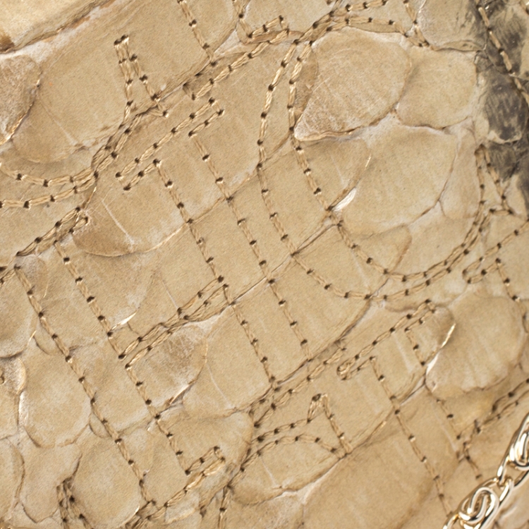 Pre Owned Carolina Herrera Metallic Gold Python Chain Clutch