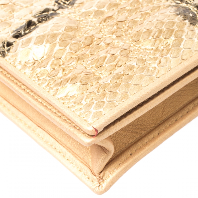 Pre Owned Carolina Herrera Metallic Gold Python Chain Clutch