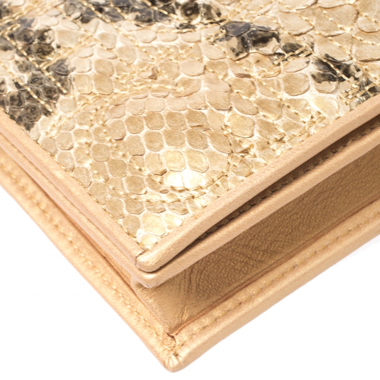 Pre Owned Carolina Herrera Metallic Gold Python Chain Clutch