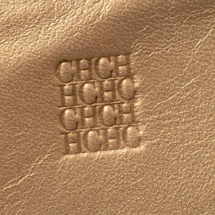 Pre Owned Carolina Herrera Metallic Gold Python Chain Clutch