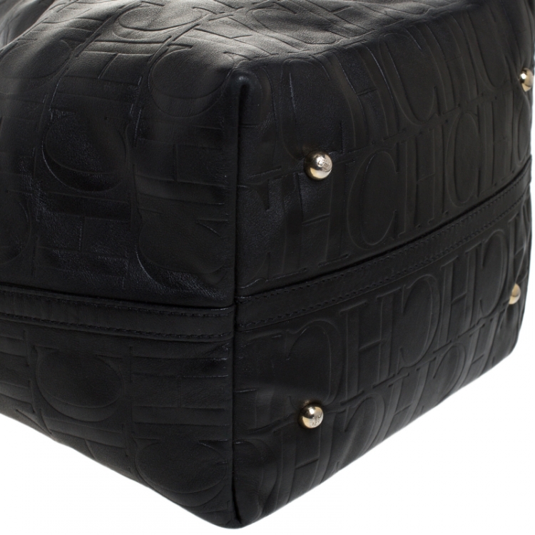 Pre Owned Carolina Herrera Black Monogram Leather Matryoshka Tote