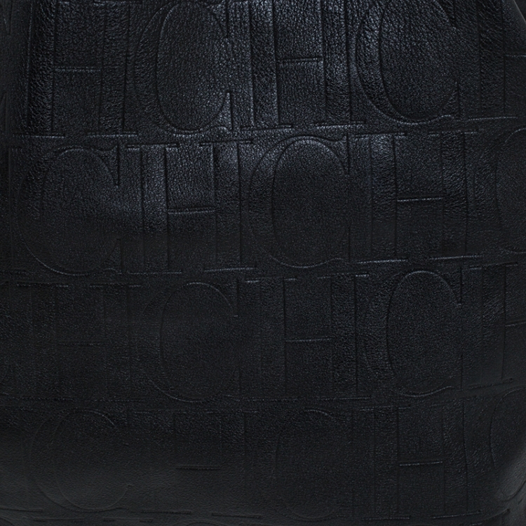 Pre Owned Carolina Herrera Black Monogram Leather Matryoshka Tote