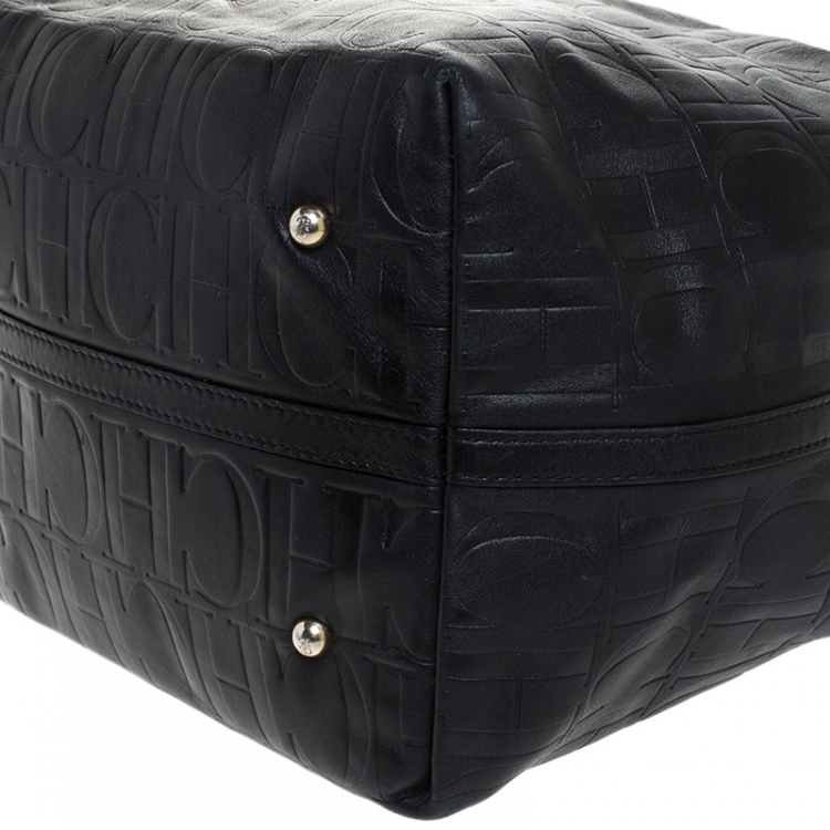 Pre Owned Carolina Herrera Black Monogram Leather Matryoshka Tote