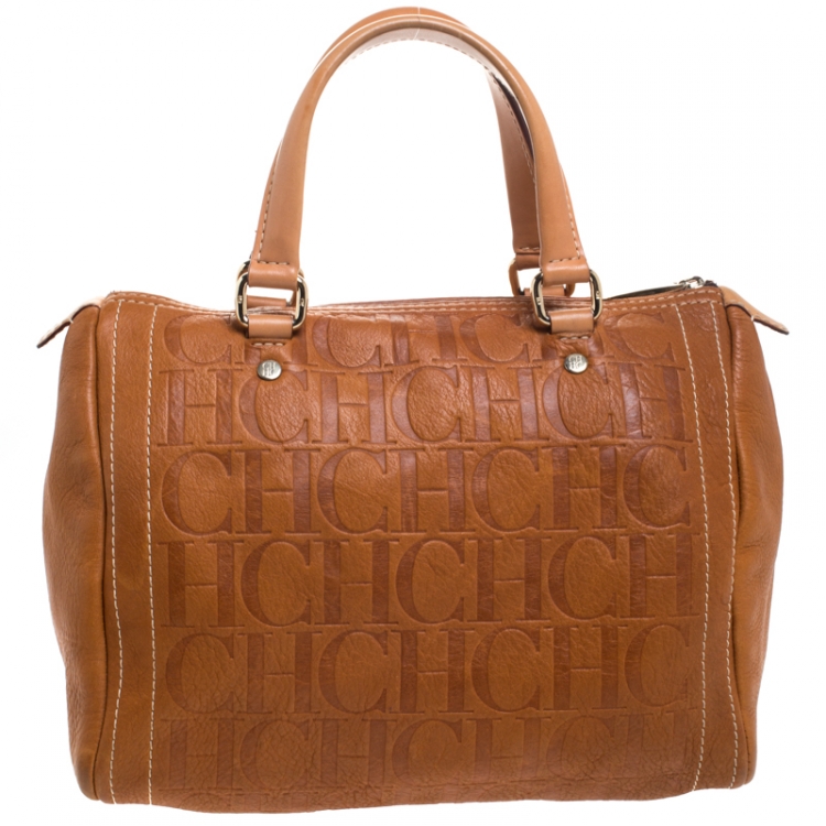 Pre Owned Carolina Herrera Brown Leather Medium Andy Boston Bag