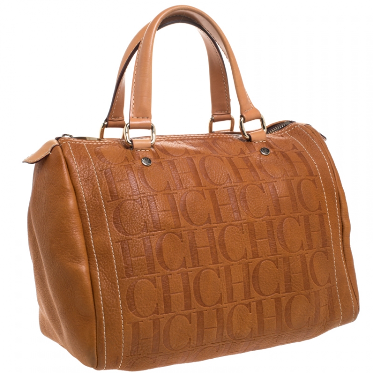 Pre Owned Carolina Herrera Brown Leather Medium Andy Boston Bag
