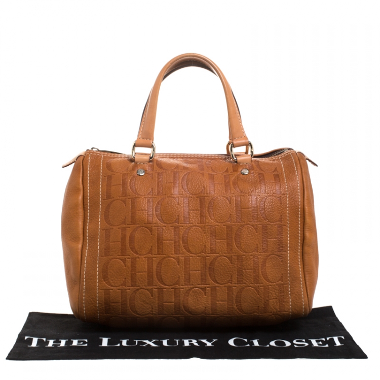 Pre Owned Carolina Herrera Brown Leather Medium Andy Boston Bag