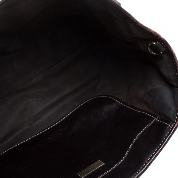 Pre Owned Carolina Herrera Red/Dark Brown Monogram Embossed Leather Shopper Tote