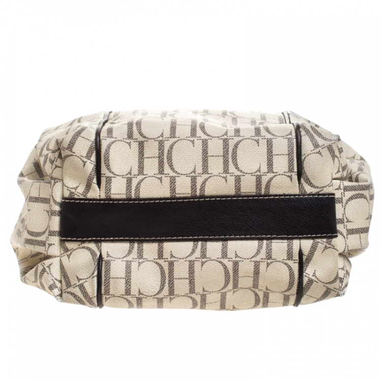 Pre Owned Carolina Herrera Off White Monogram Coated Canvas Chain Tote