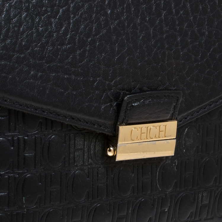 Pre Owned Carolina Herrera Blue Monogram Leather Top Handle Bag