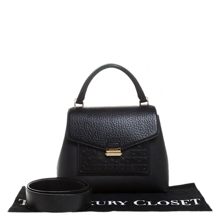 Pre Owned Carolina Herrera Blue Monogram Leather Top Handle Bag