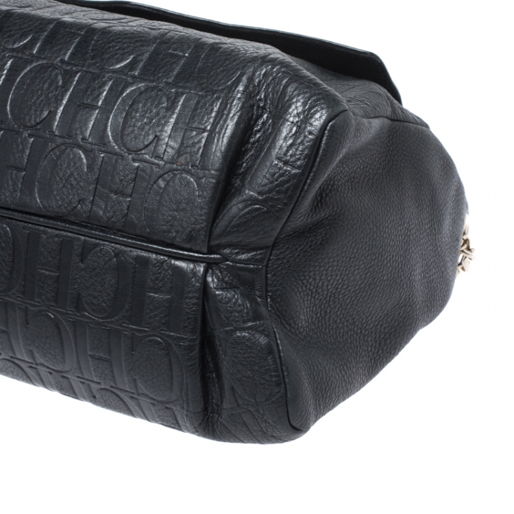 Pre Owned Carolina Herrera Black Leather Tassel Top Handle Bag