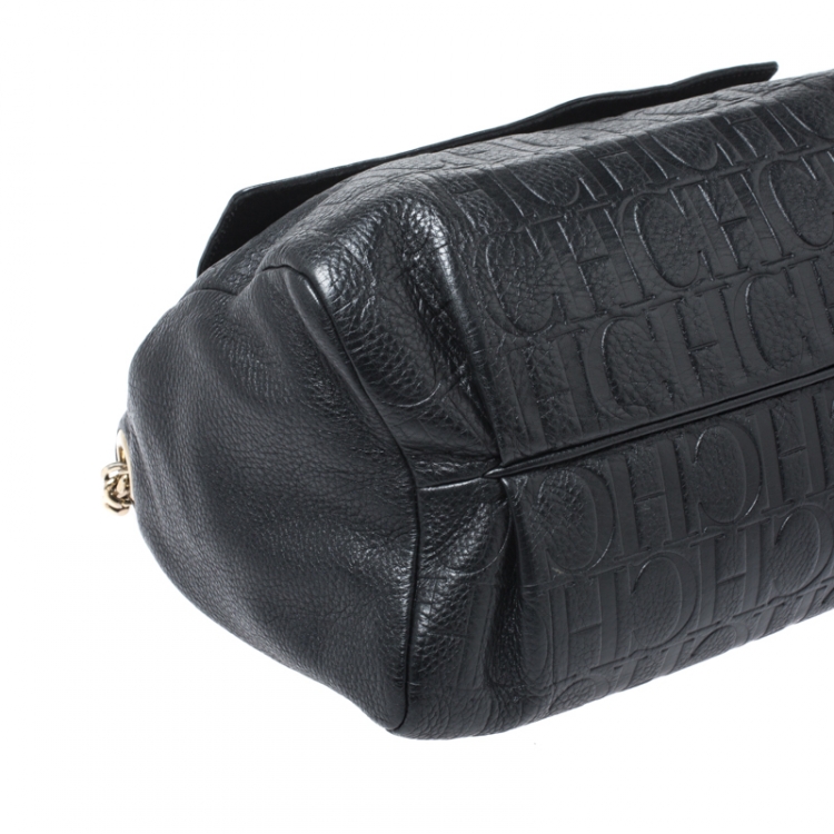 Pre Owned Carolina Herrera Black Leather Tassel Top Handle Bag