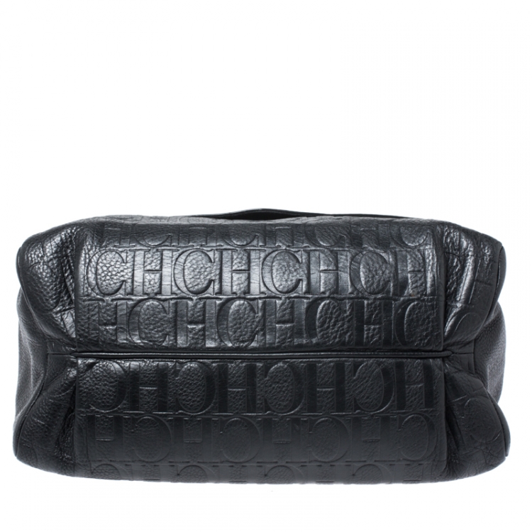 Pre Owned Carolina Herrera Black Leather Tassel Top Handle Bag