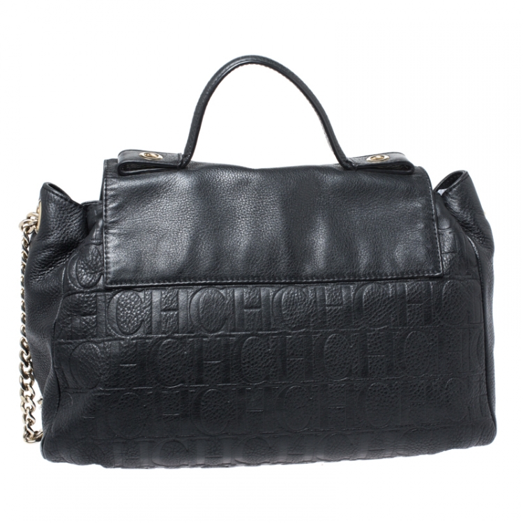 Pre Owned Carolina Herrera Black Leather Tassel Top Handle Bag