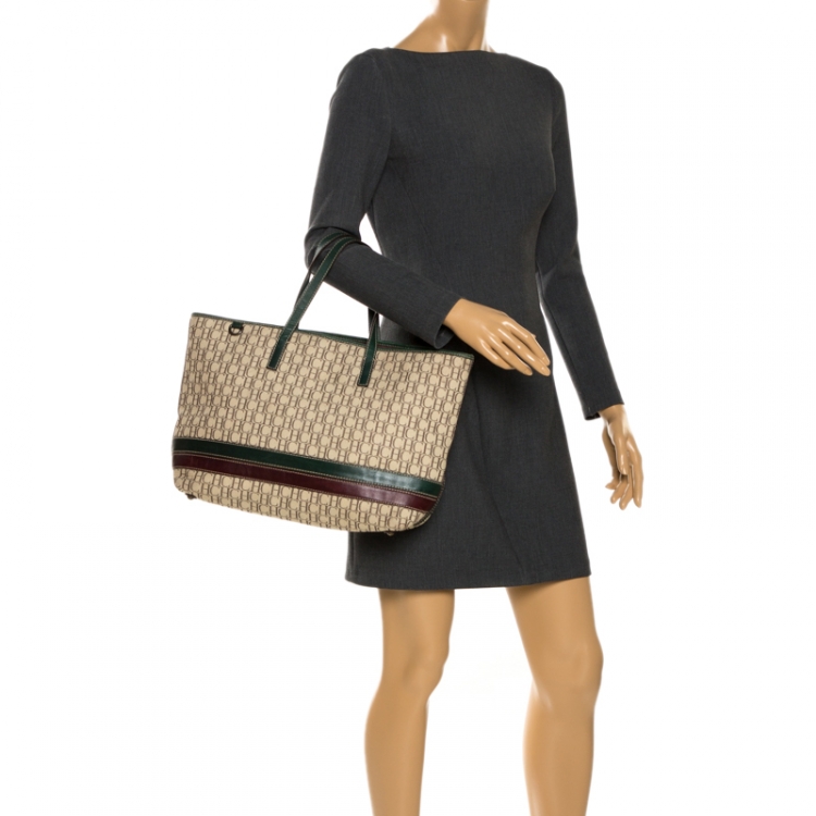 Pre Owned Carolina Herrera Multicolor Monogram Canvas and Leather Shopper Tote