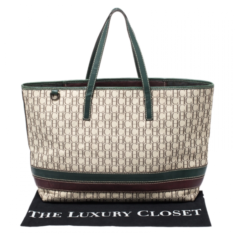 Pre Owned Carolina Herrera Multicolor Monogram Canvas and Leather Shopper Tote