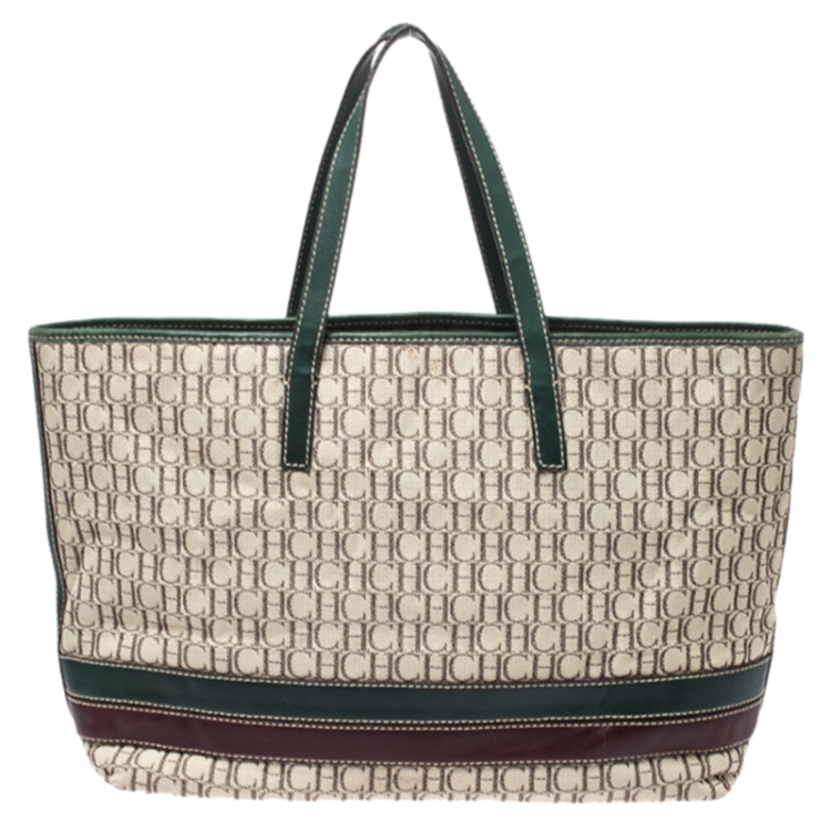 Pre Owned Carolina Herrera Multicolor Monogram Canvas and Leather Shopper Tote